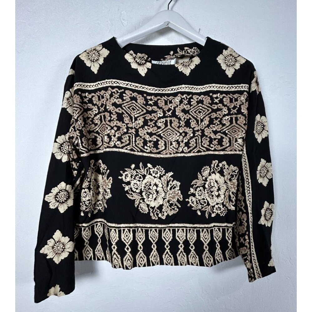 Cervelle Women's Long Sleeve Floral Top Oversized Black Size Small Lightweight